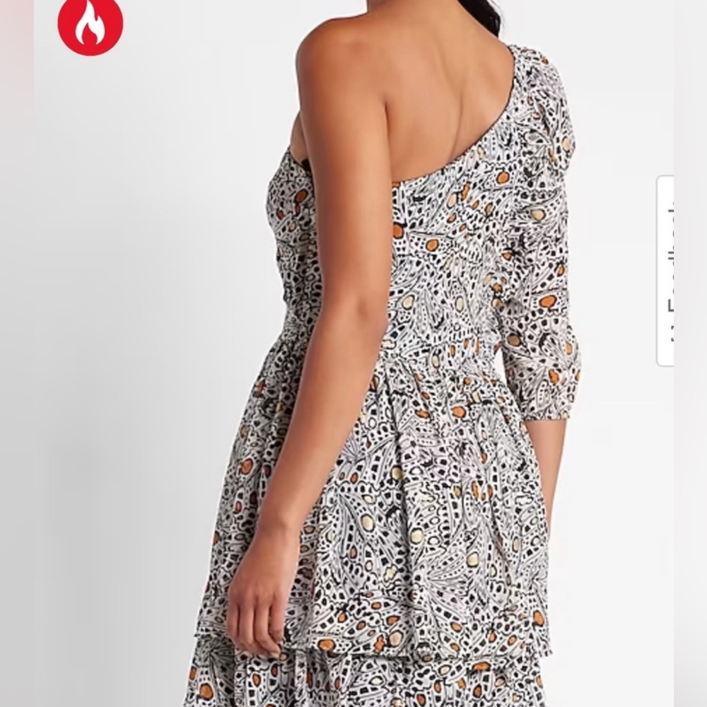 EXPRESS Rachel Zoe Printed One Shoulder Ruffle Mini Dress